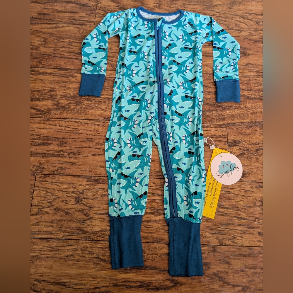 NWT‎ Bamboo Shark Print 2 Way Zip Convertible Footie Pajamas